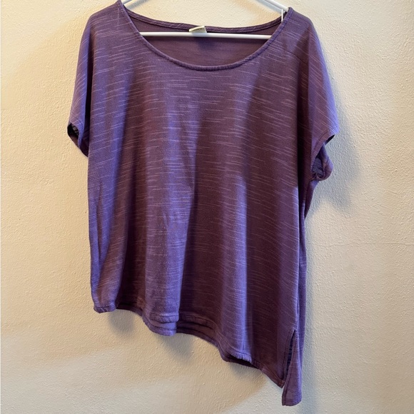 Faded Glory Tops - Faded Glory Asymmetrical Heathered Purple Scoop Neck Short Sleeve Top 1X (16W)